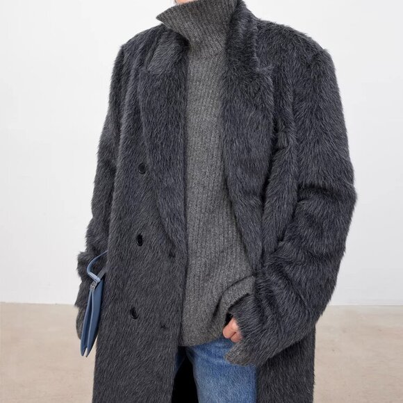 CHICJOC Long Tailored Alpaca Wool Coat Melange Dark Gray Size 36 - Picture 2 of 16